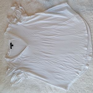 Express size S White V-neck Tee with Tiered Ruffle Short Sleeves
